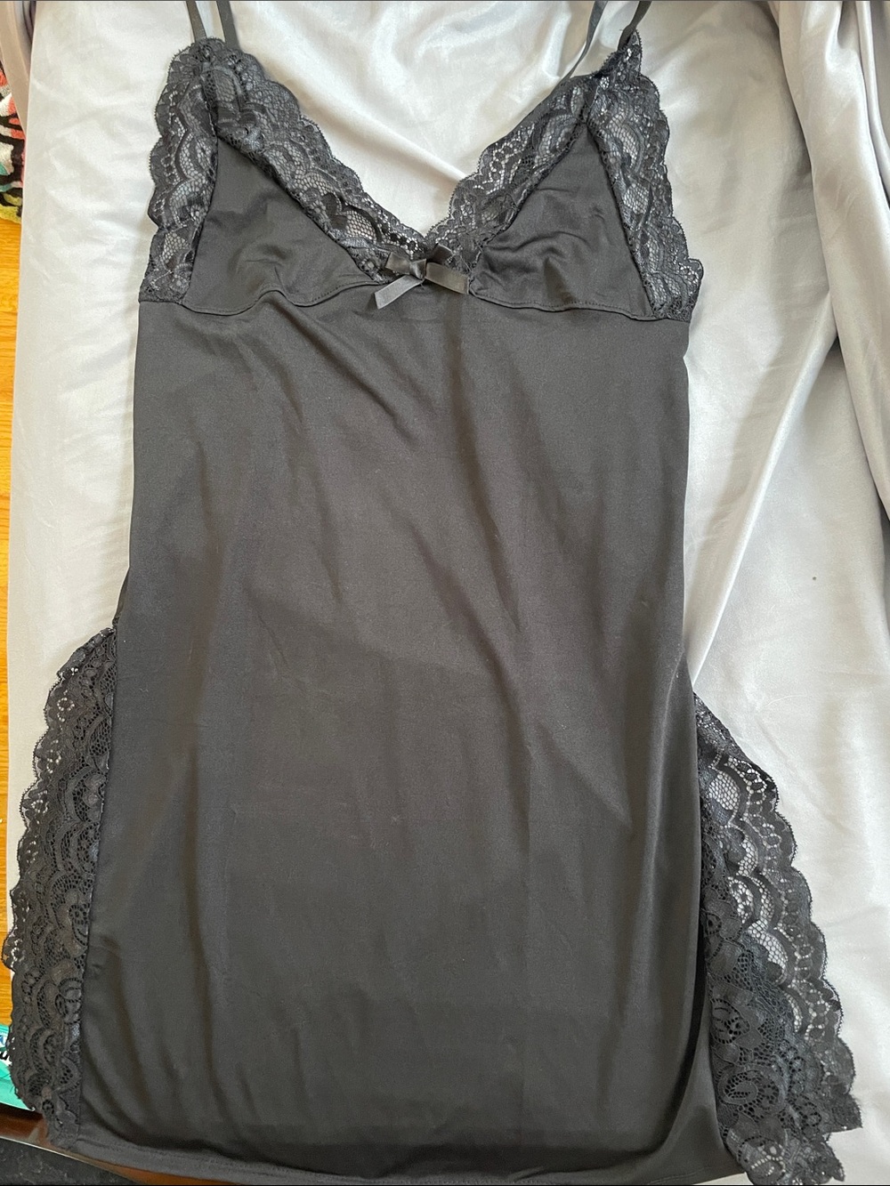 Black lace trim lingerie dress